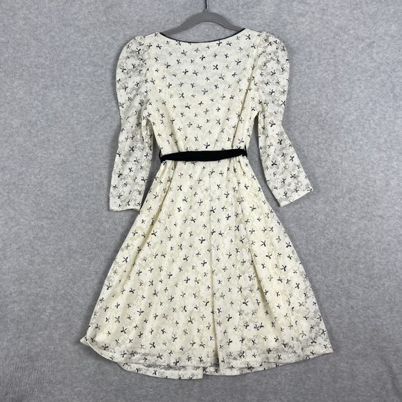 Poema Lace Fit Flare Dress Womens L Coquette Victorian Bows Dainty Fairy - Picture 2 of 11
